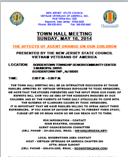 Town Hall Mtg - Affects of Agent Orange on our Children - VVA Bordentown