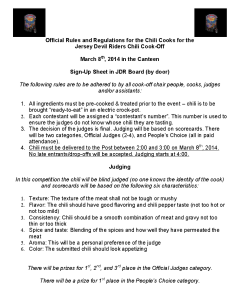 3rd Annual Annual Chili Cook-Off - American Legion Riders – Jersey Devil Chapter - American Legion Post 371 – Gibbsboro, NJ