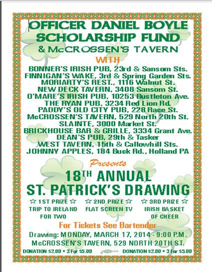 Officer Dan Boyle Scholarship Fund & McCrossens - 18th Annual St Patricks Day Drawing