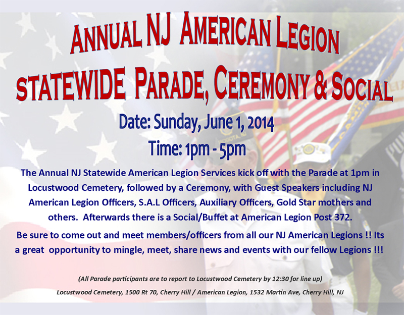 NJ American Legion STATEWIDE Parade, Ceremony & Social - Annual