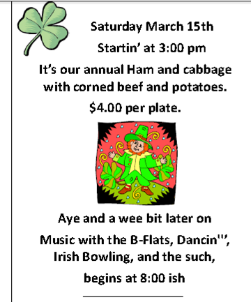 Annual Ham & Cabbage - St Patricks - Amer Legion