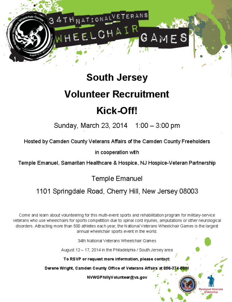 SJ Volunteer Recruitment for 34th National Veterans Wheelchair Games