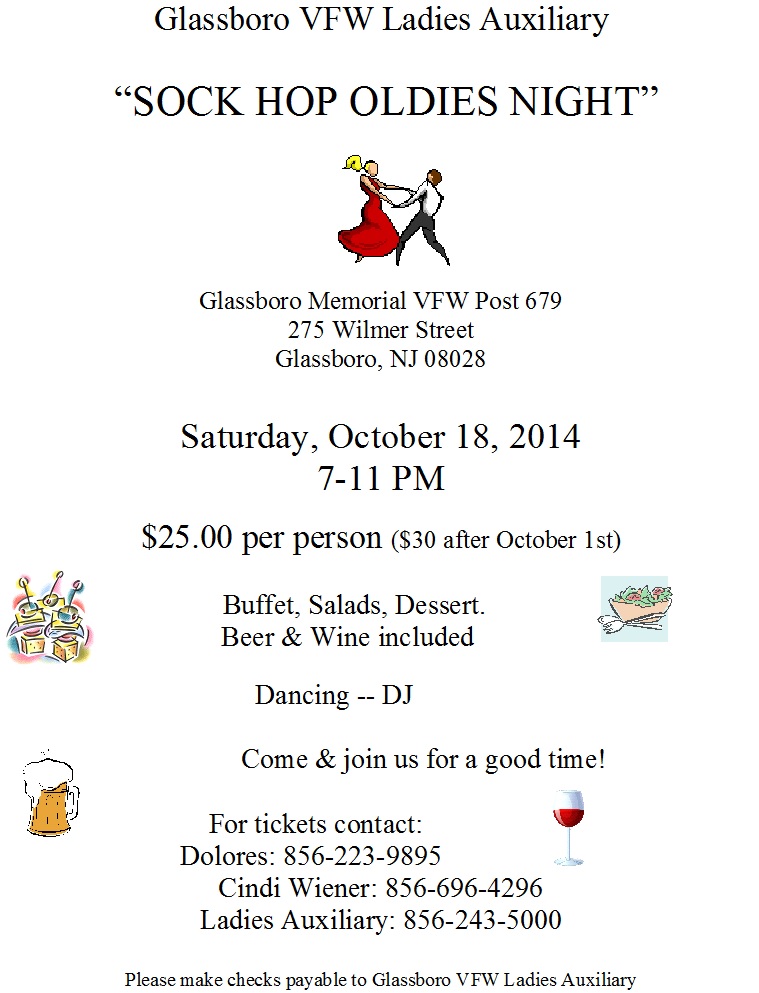 Glassboro VFW Ladies Auxiliary    “SOCK HOP OLDIES NIGHT”