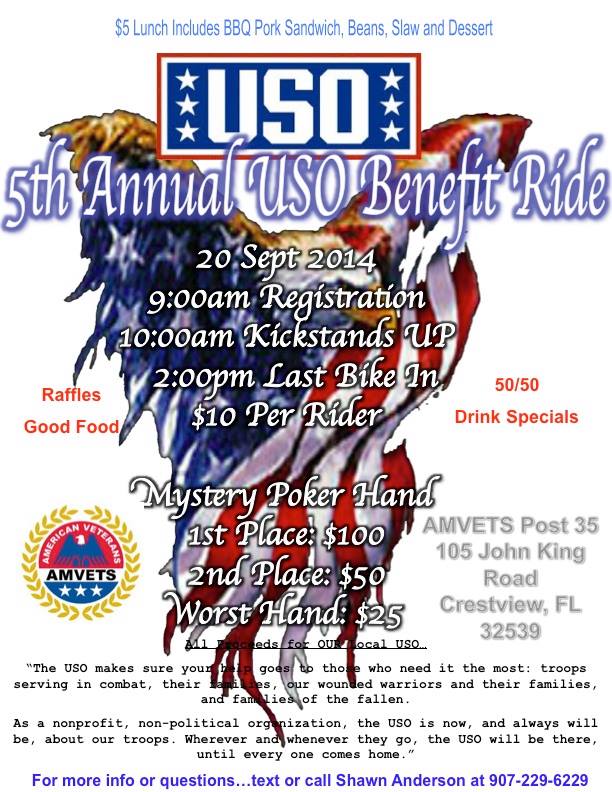 AMVETS Post 35 Riders 5th annual Benefit Ride Poker Run to support our local USO 