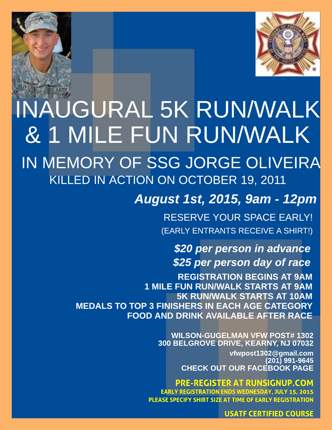Inaugural 5K Run/Walk & 1M Fun Run/Walk (In Memory of SSG Jorge Oliveira)