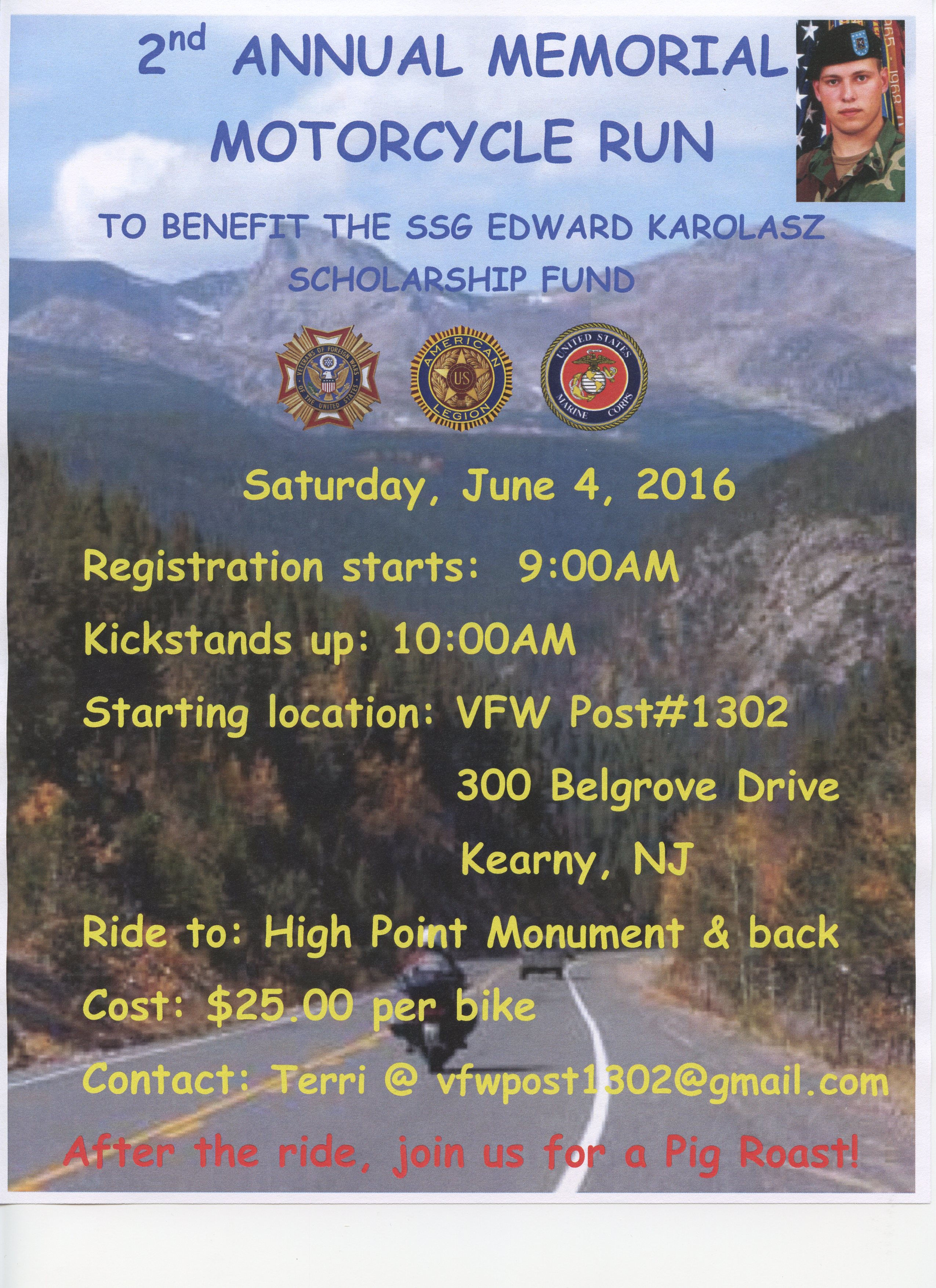 2nd Annual Memorial Motorcycle Run  - VFW Kearney (To Benefit the SSG Edward Karolasz Scholarship Fund)