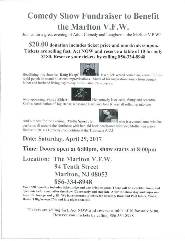Comedy Night Fundraiser to Benefit the Marlton VFW