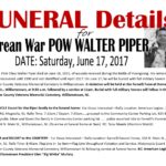 Korean War POW Walter Piper - Flag Line / Escort Funeral Home/Cemetery