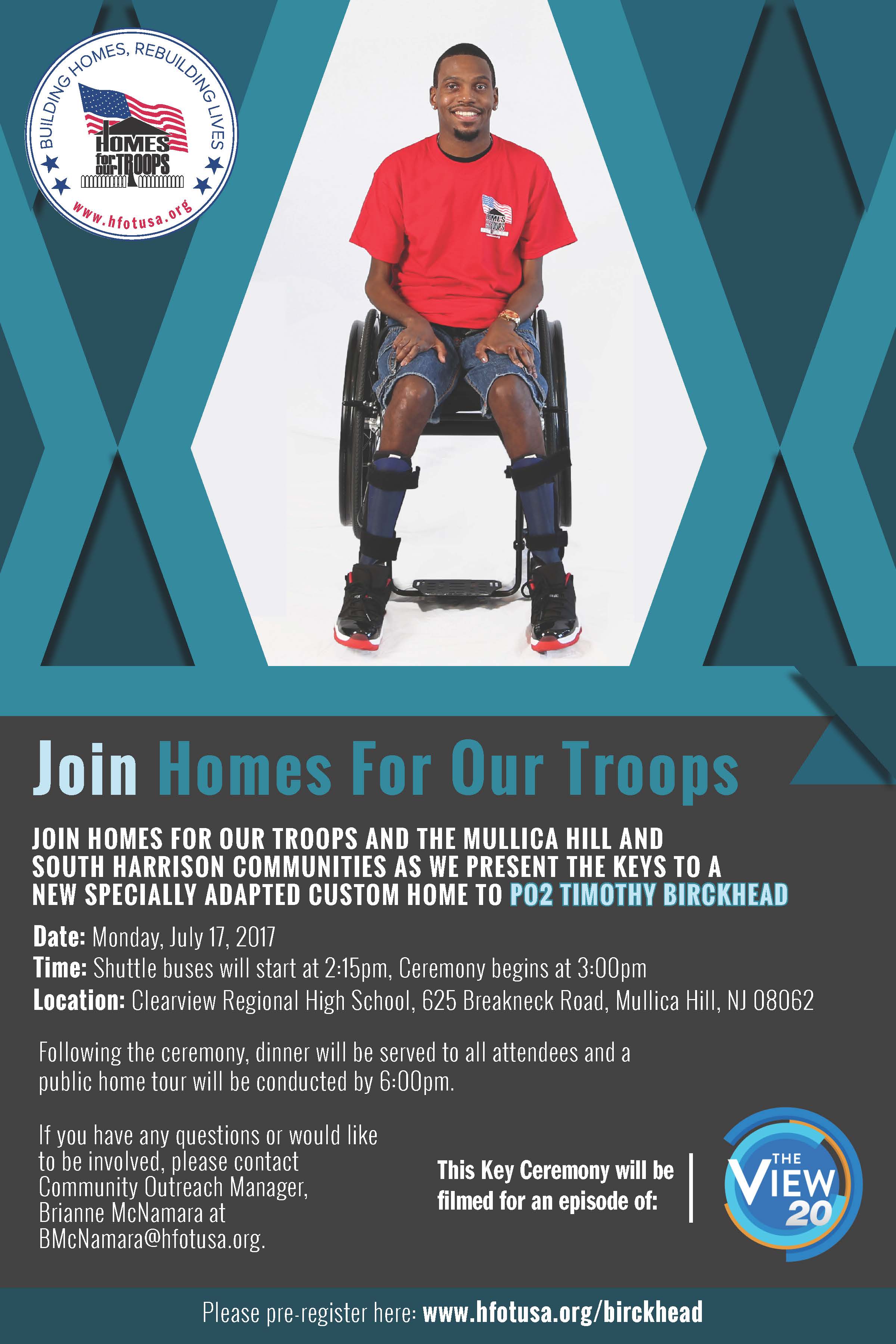 Home for our Troops - Ceremony/Escort to Present New Home to Disabled Veteran PO2 Timothy Birckhead
