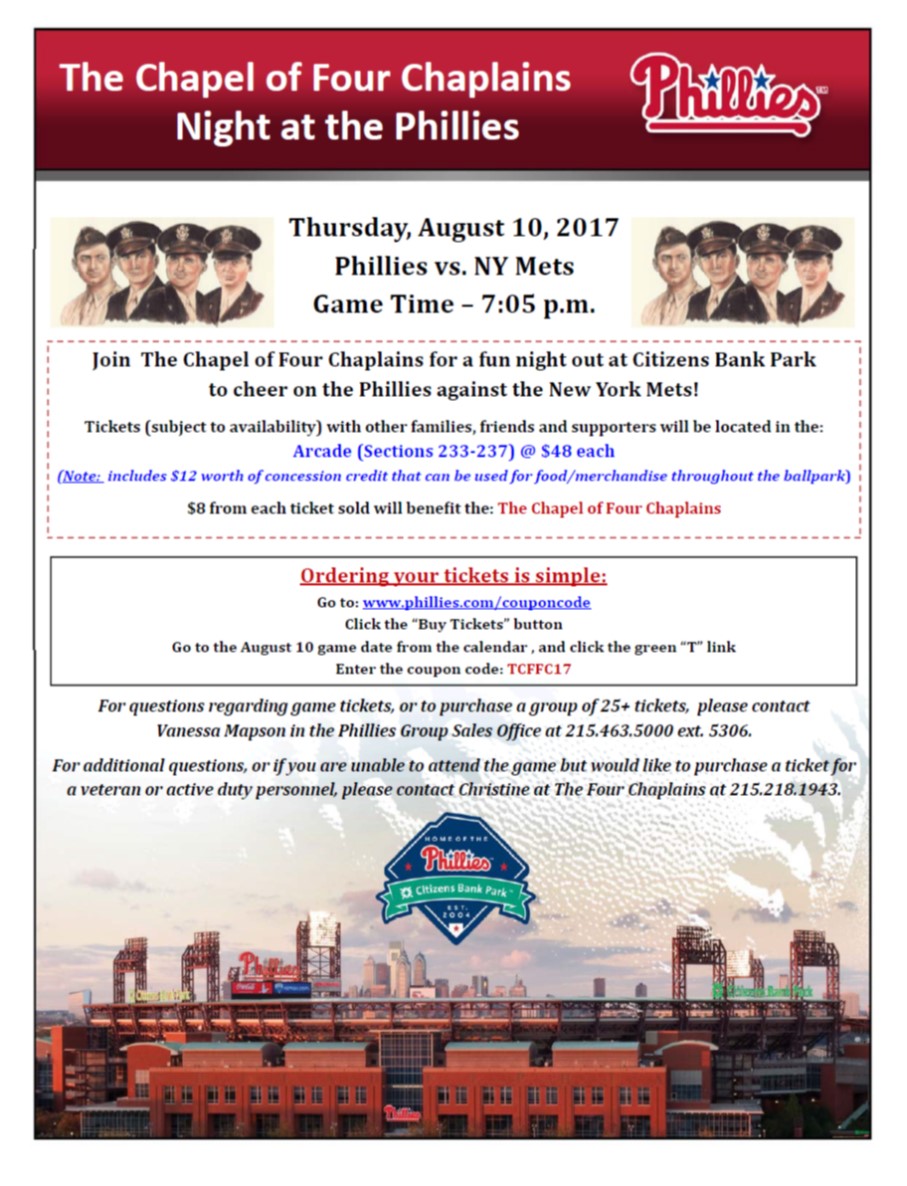 Phillies Night Fundraiser for The Chapel of Four Chaplains