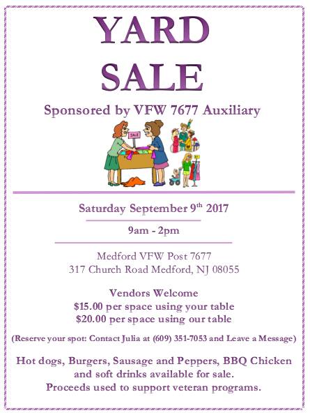 VFW Post 7677 Auxiliary Sponsored Yard Sale