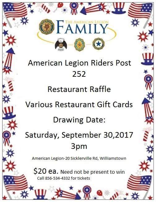 Raffle for Restaurant Gift Cards - Amer Leg Riders