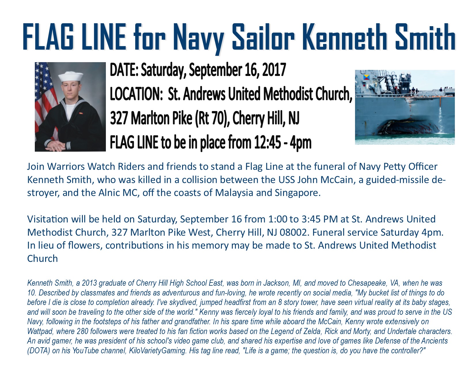 Honor Mission - Navy Sailor Kenneth Smith, 22, Cherry Hill, NJ