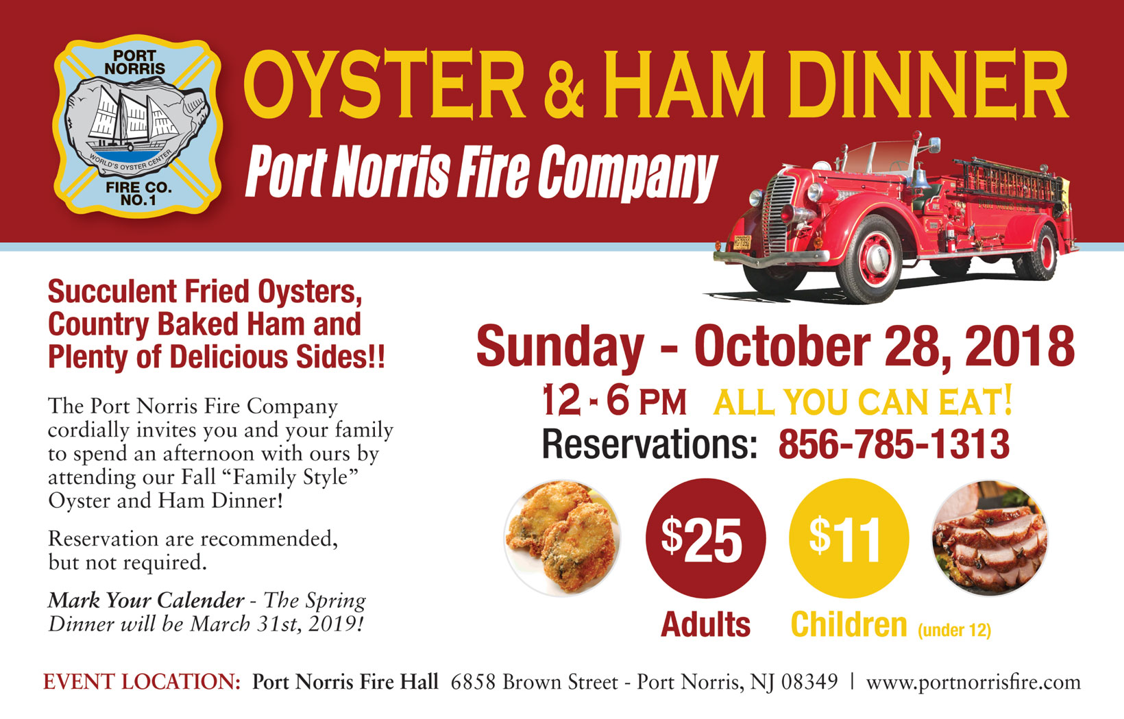 The Port Norris Fire Company Family Style Oyster & Ham Dinner