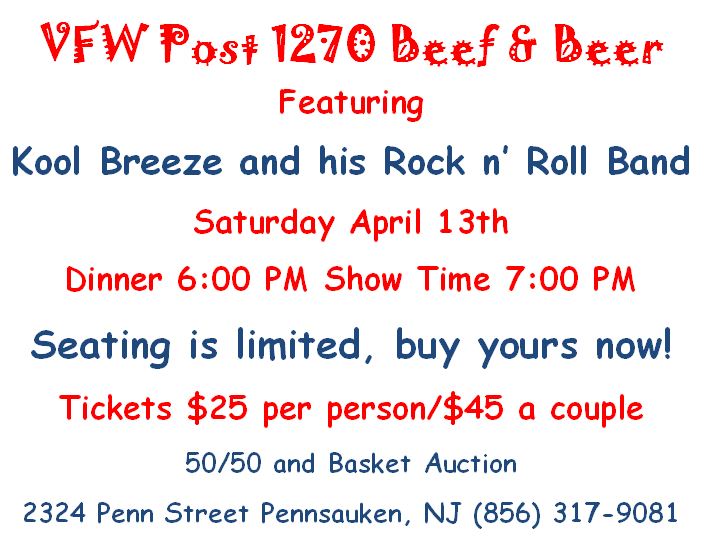 VFW 1270 Presents Kool Breeze Rock & Roll Band and Beef & Beer